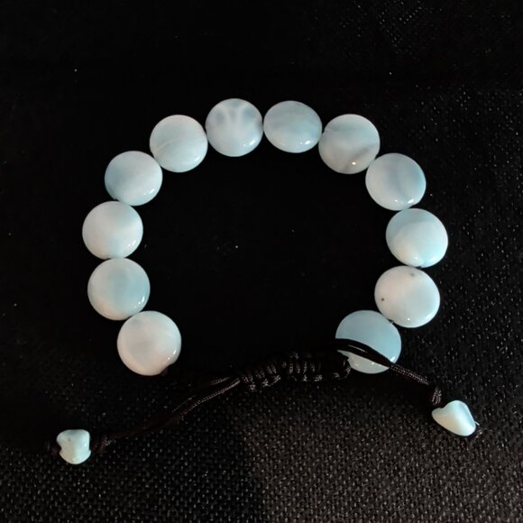 Marahlago Larimar Adjustable Bracelet With Light Blue Beads & Black Cord - Picture 2 of 5